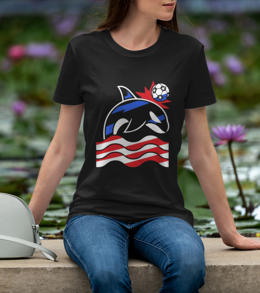 Wild Whale Red White And Blue Waves With Soccer Ball T-Shirt