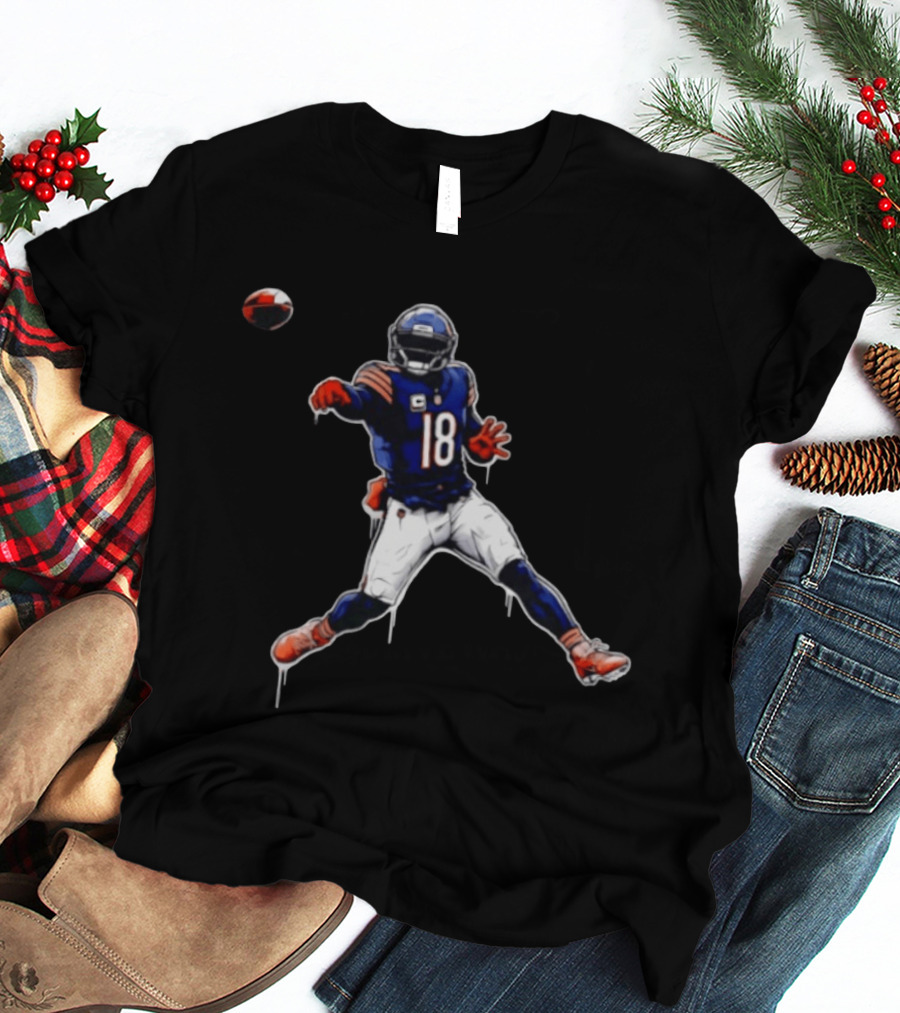 Chicago Bears Number 18 Quarterback Graffiti Style Football T-Shirt