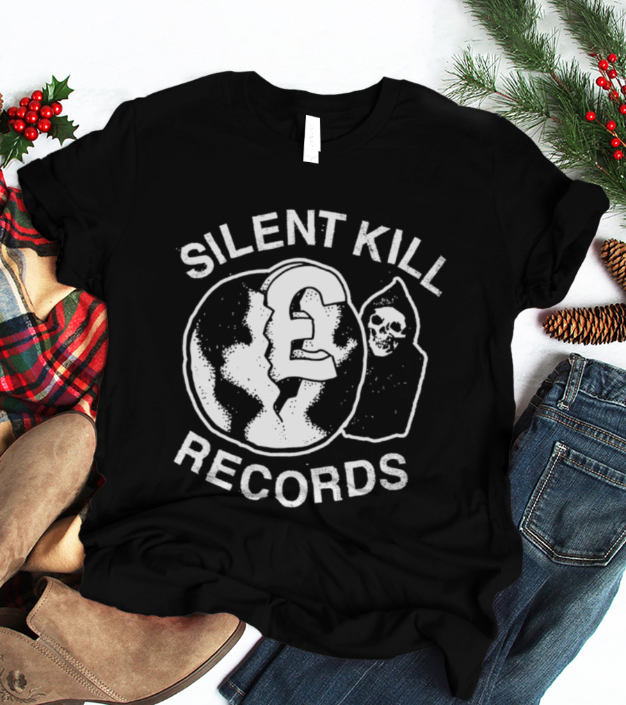 Silent Kill Records Skull Punk Logo Earth T-Shirt