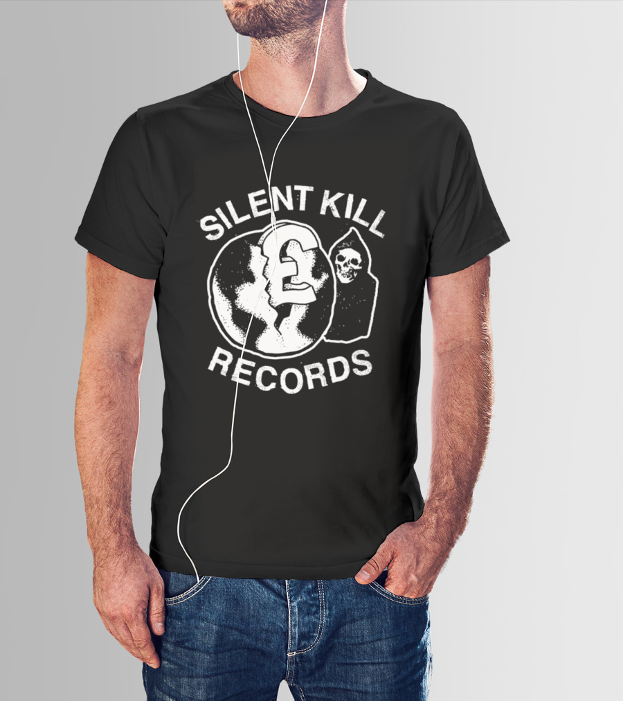 Silent Kill Records Skull Punk Logo Earth T-Shirt