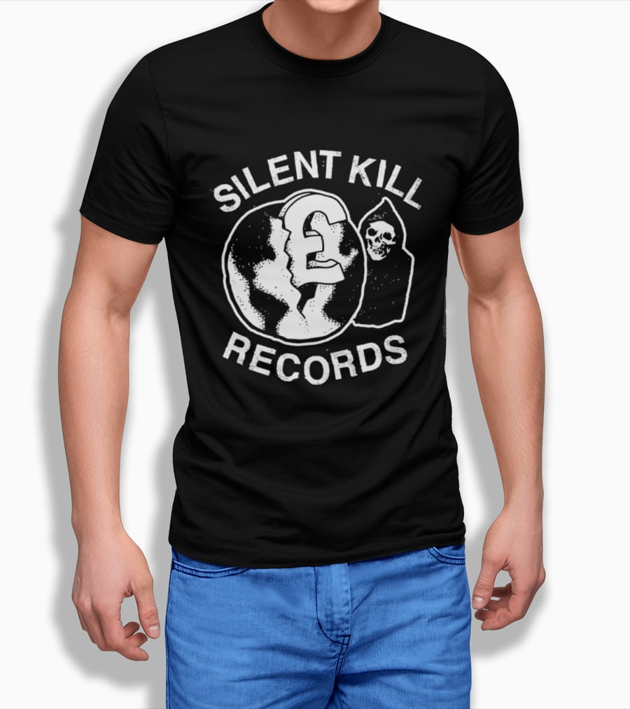 Silent Kill Records Skull Punk Logo Earth T-Shirt