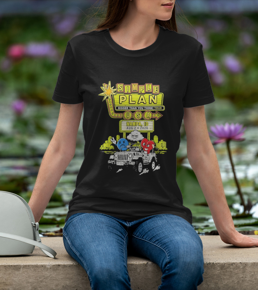 Simple Plan Bigger Than You Think Tour Nampa ID USA August 2 2026 T-Shirt