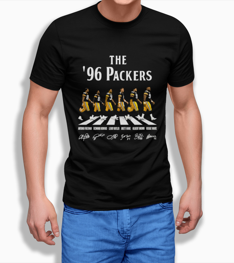 96 Packers Antonio Freeman Desmond Howard Leroy Butler Brett Favre Gilbert Brown Reggie White Signatures Green Bay Packers T-Shirt