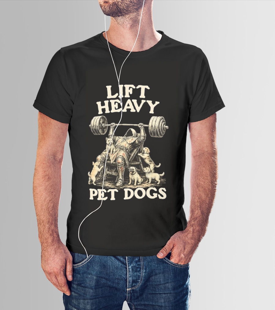 Lift Heavy Pet Dogs Medieval Weightlifting Knight With Puppies T-Shirt