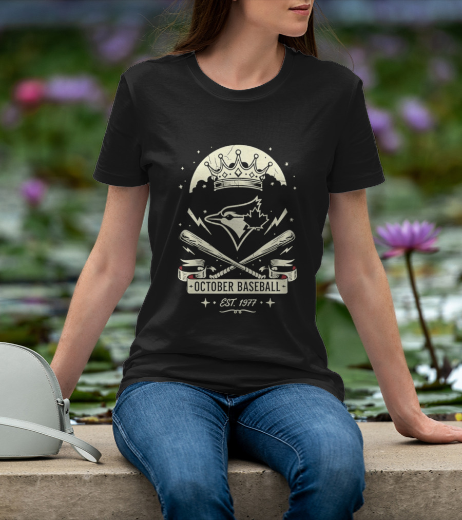 Toronto Blue Jays October Baseball 1977 Established Vintage Moon Bat Cross Canada Leaf T-Shirt
