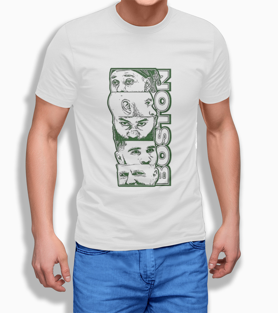 Boston Celtics Starting Five Tatum White Brown Porzingis Holiday T-Shirt