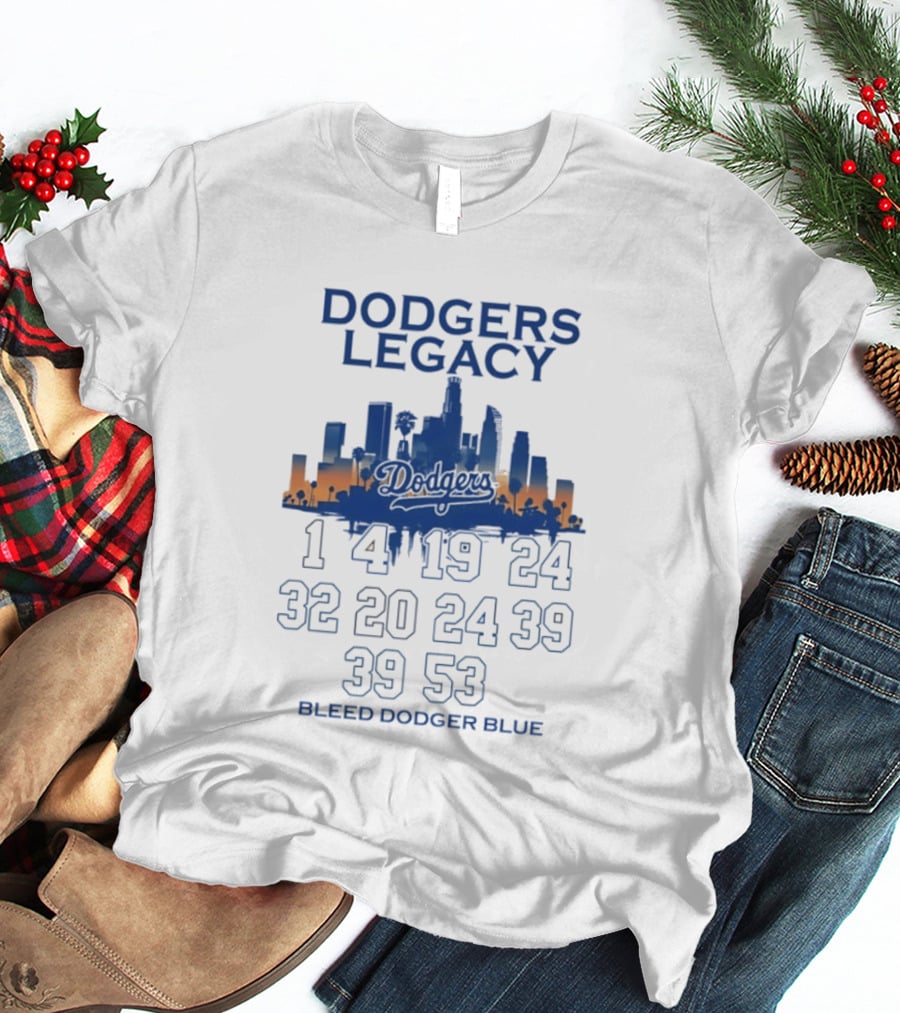 Dodgers Legacy 1 4 19 24 32 20 24 39 39 53 Bleed Dodger Blue Skyline Dodgers T-Shirt