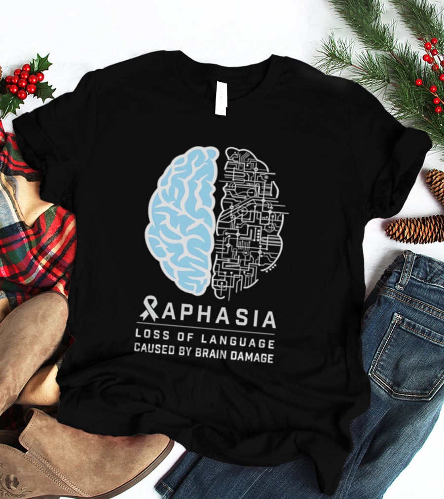 Aphasia Awareness Ribbon Brain Design Loss Of Language Caused By Brain Damage T-Shirt