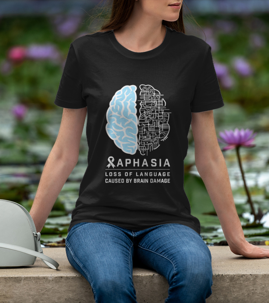 Aphasia Awareness Ribbon Brain Design Loss Of Language Caused By Brain Damage T-Shirt