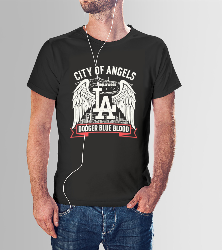 City Of Angels LA Hollywood Dodger Blue Blood Wings Skyline T-Shirt