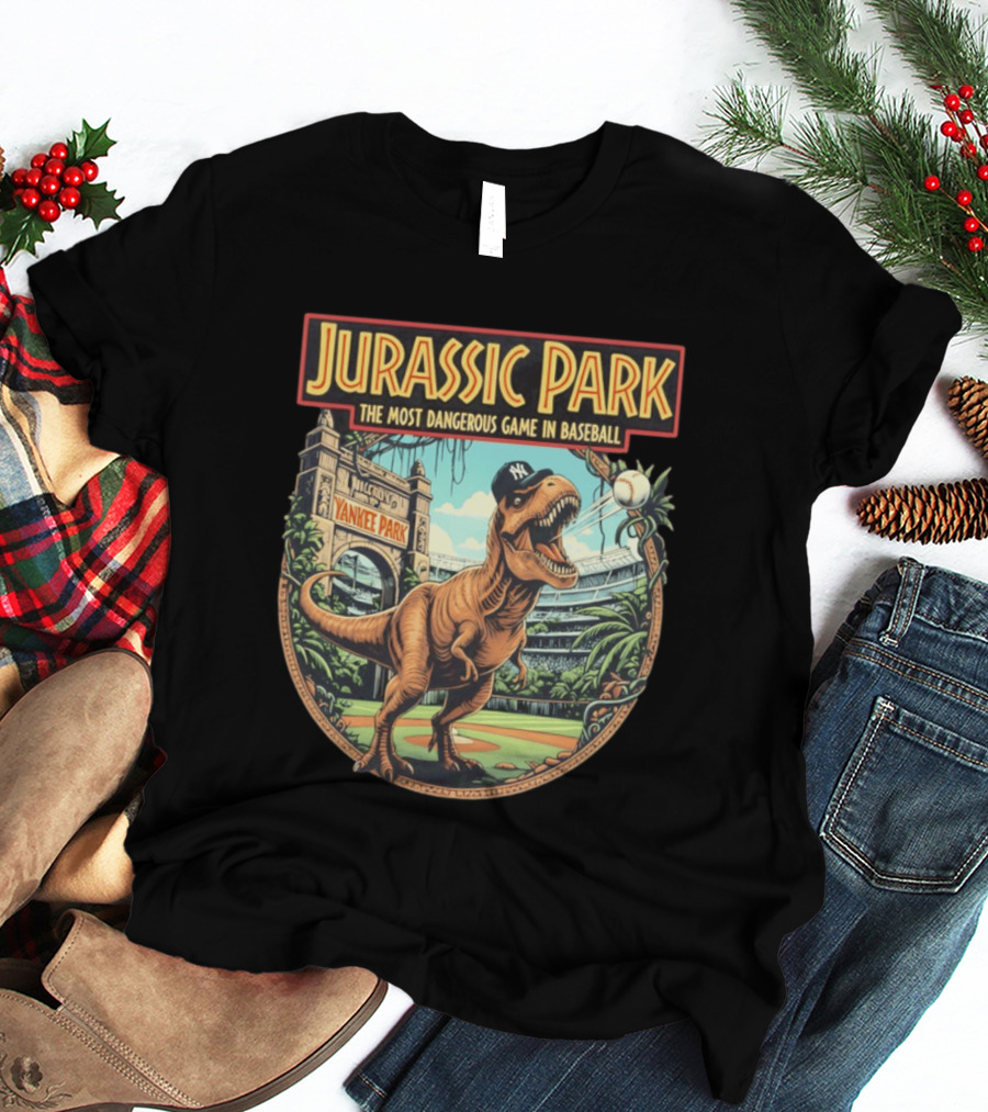 Jurassic Park The Most Dangerous Game In Baseball Yankee Park Rex Stadium Adventure T-Shirt