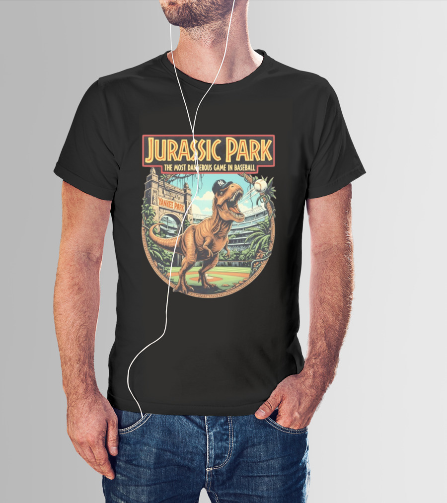 Jurassic Park The Most Dangerous Game In Baseball Yankee Park Rex Stadium Adventure T-Shirt