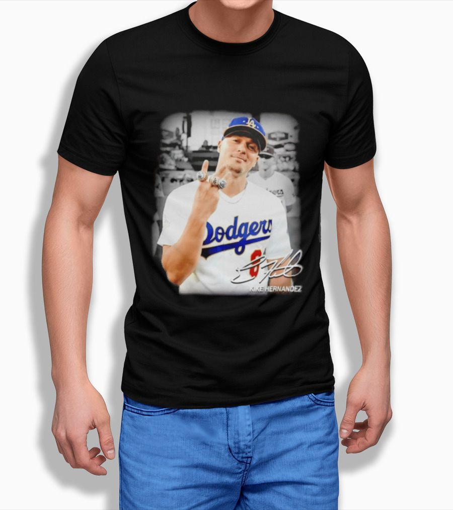 Kike Hernandez Los Angeles Dodgers MLB Number 14 Autographed Photo T-Shirt