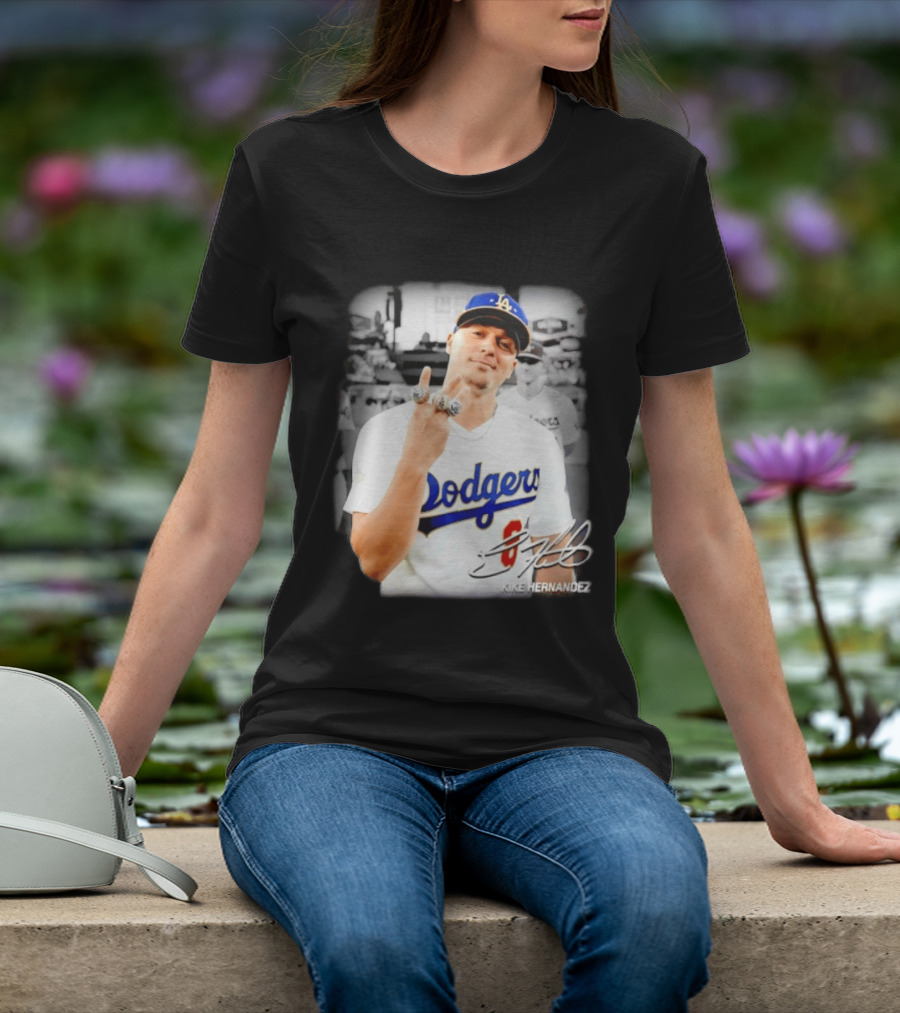 Kike Hernandez Los Angeles Dodgers MLB Number 14 Autographed Photo T-Shirt