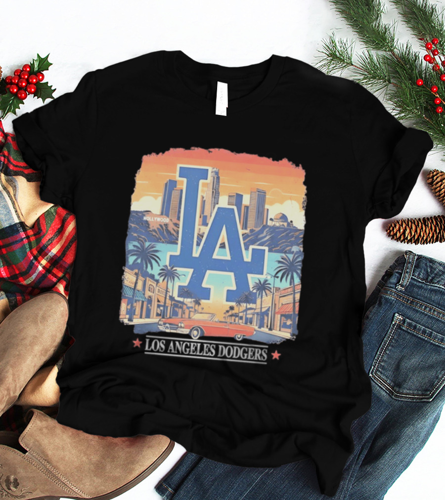 Los Angeles Dodgers LA Hollywood Skyline Classic Car T-Shirt