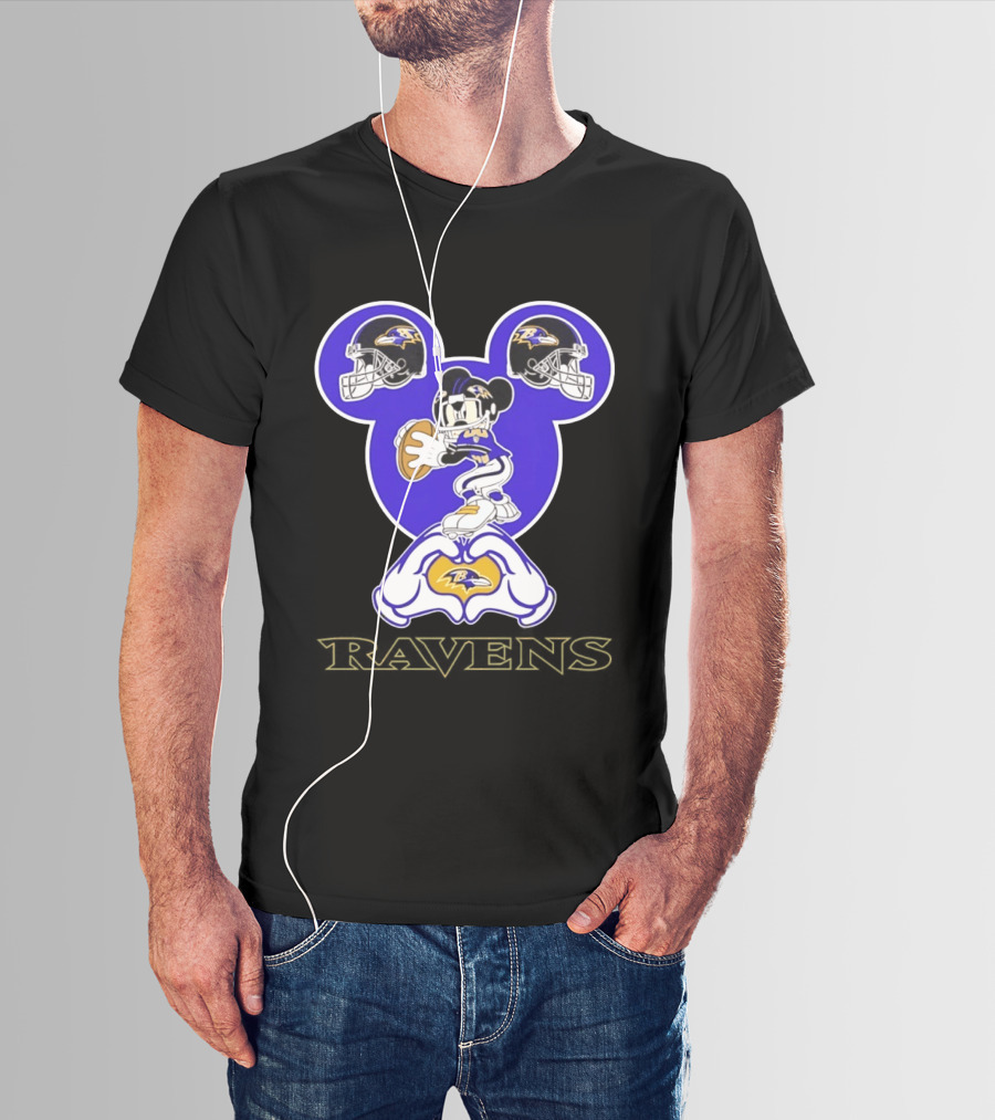 Mickey Mouse Baltimore Ravens Football Love Ravens Helmets T-Shirt