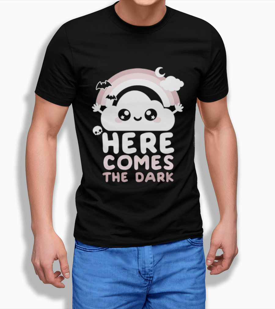Here Comes The Dark Cute Cloud Rainbow Bats Moon And Stars T-Shirt