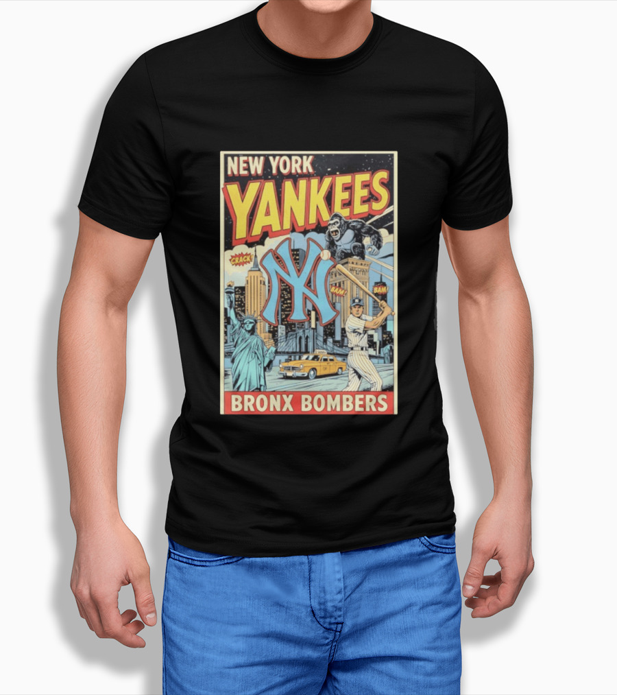 New York Yankees Bronx Bombers King Kong Baseball Statue Of Liberty Taxi Skyline T-Shirt