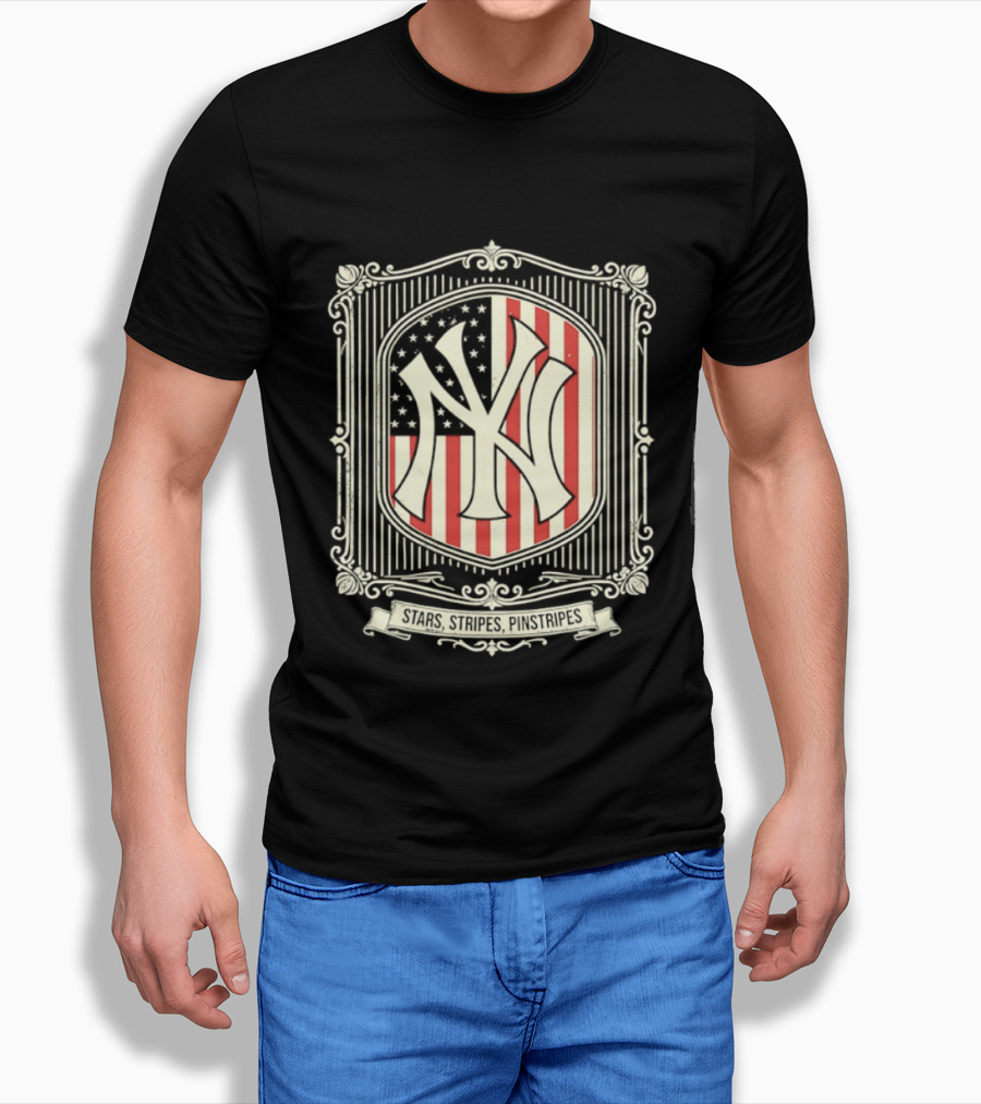 Yankees Stars And Stripes Pinstripes American Flag Baseball T-Shirt