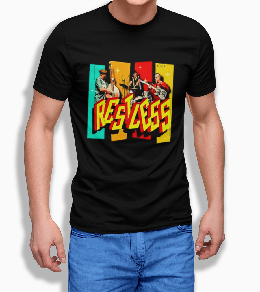 Restless Band Rockabilly Psychobilly Music Members Colorful Performance T-Shirt