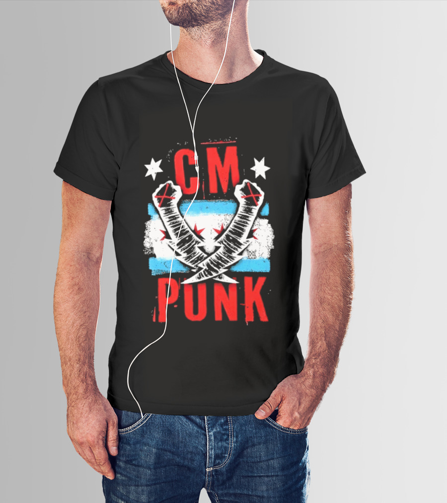 CM Punk Chicago Flag Lightning Bolt Fist WWE Stars T-Shirt
