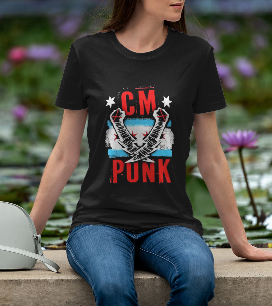 CM Punk Chicago Flag Lightning Bolt Fist WWE Stars T-Shirt