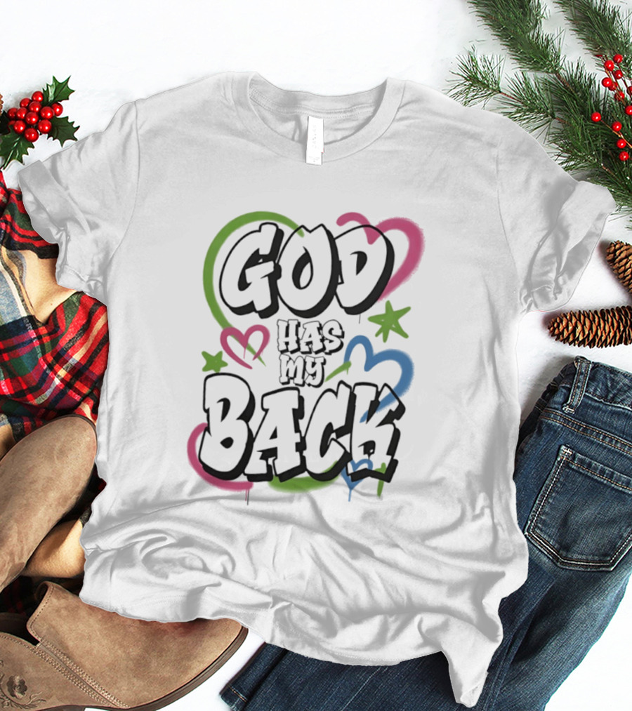 God Has My Back Faith Inspirational Religious Hearts Stars T-Shirt
