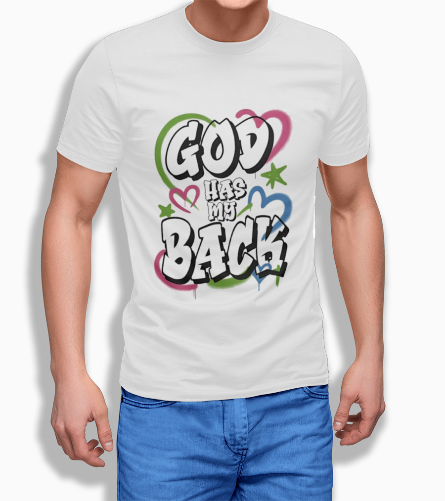 God Has My Back Faith Inspirational Religious Hearts Stars T-Shirt
