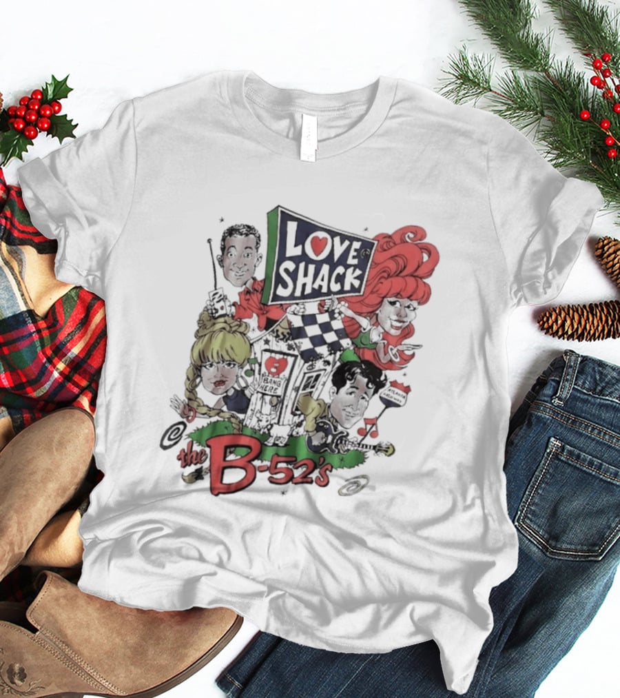 The B 52's Love Shack Cartoon Artwork Featuring Band Members T-Shirt