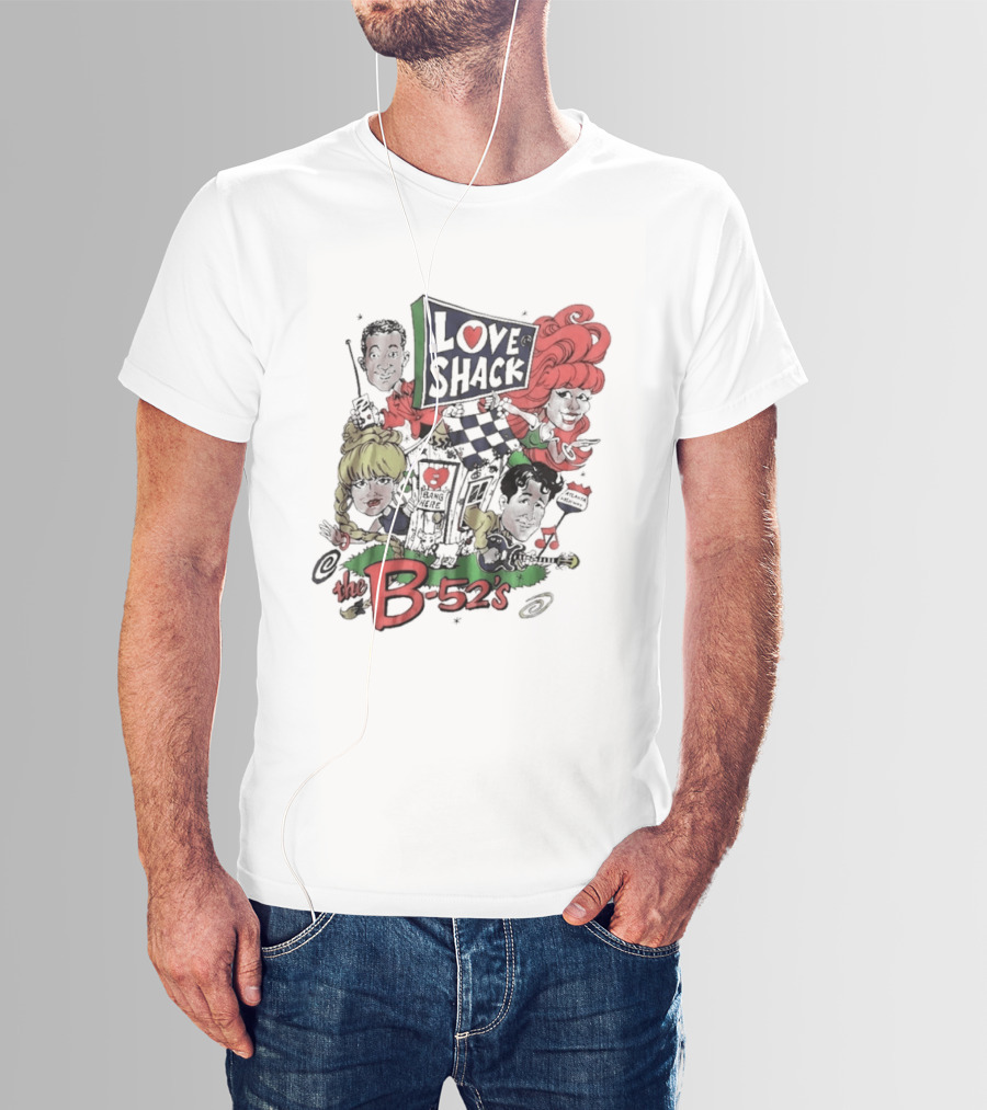 The B 52's Love Shack Cartoon Artwork Featuring Band Members T-Shirt
