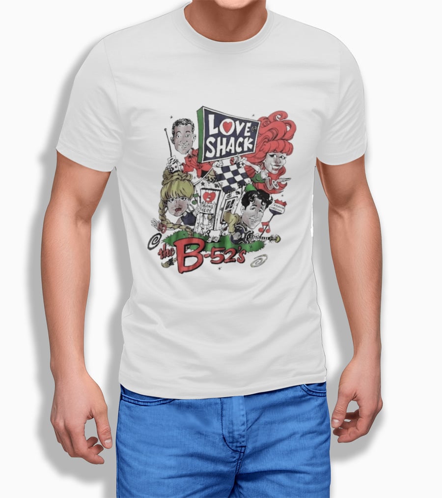 The B 52's Love Shack Cartoon Artwork Featuring Band Members T-Shirt