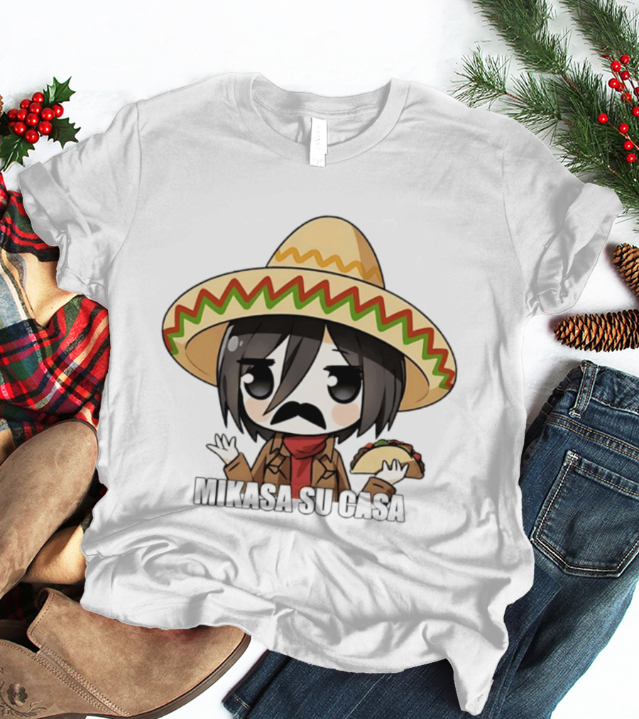Mikasa Su Casa Funny Anime Taco Sombrero Mikasa Ackerman T-Shirt