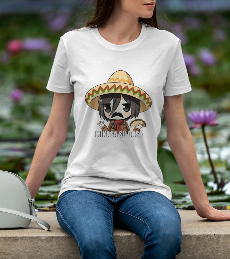 Mikasa Su Casa Funny Anime Taco Sombrero Mikasa Ackerman T-Shirt