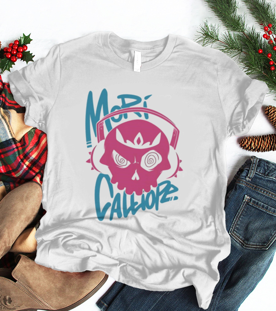 Mori Calliope Pink Skull With Headphones T-Shirt