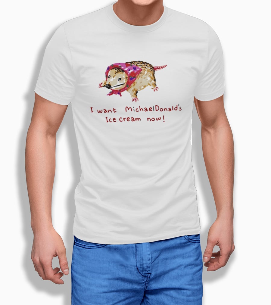 I Want MichaelDonald's Ice Cream Now Opossum In Pink Bandana T-Shirt