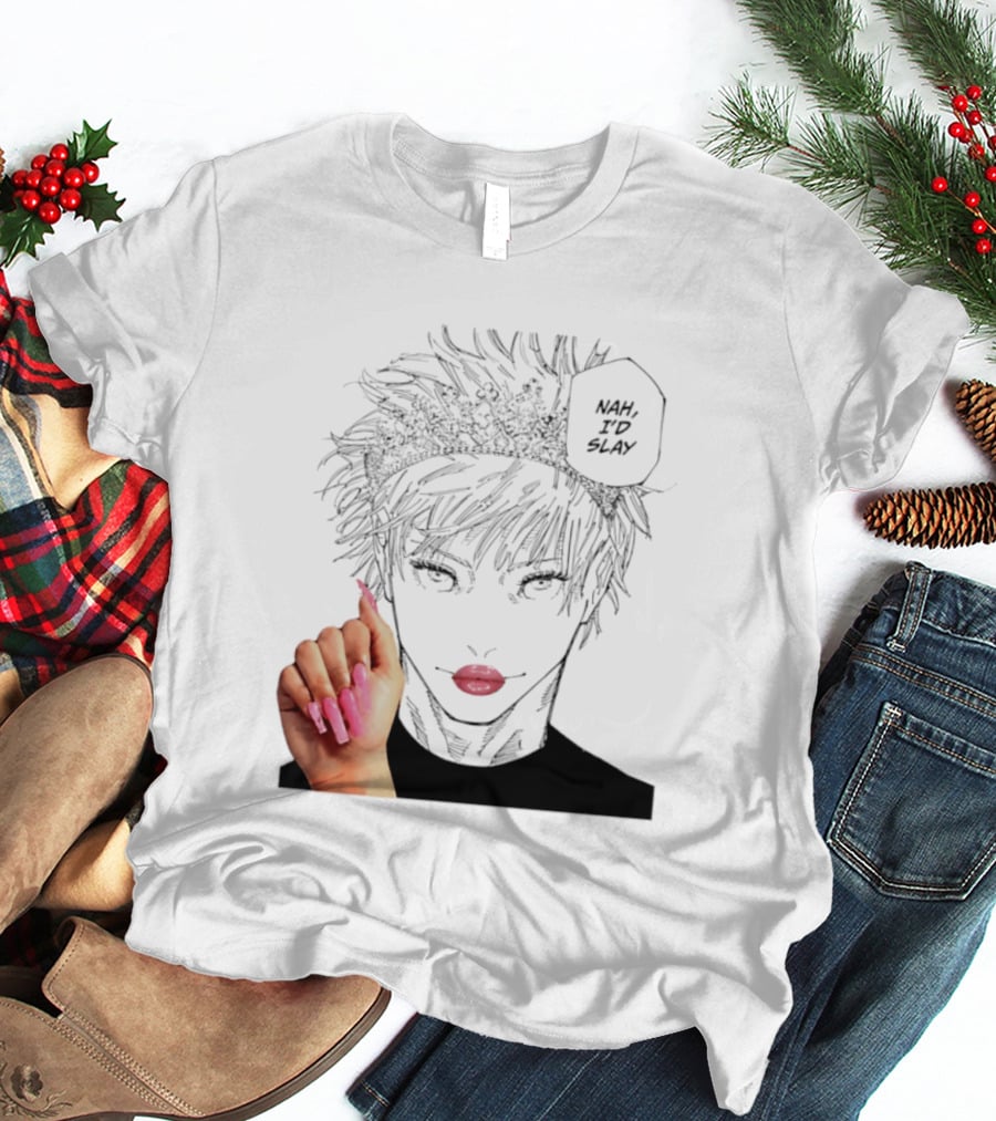 Nah I'd Slay Gojo Manga Character With Pink Lips And Nails T-Shirt