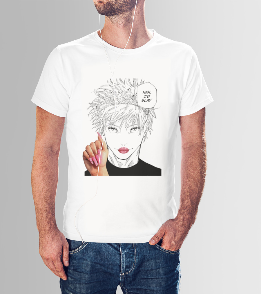Nah I'd Slay Gojo Manga Character With Pink Lips And Nails T-Shirt