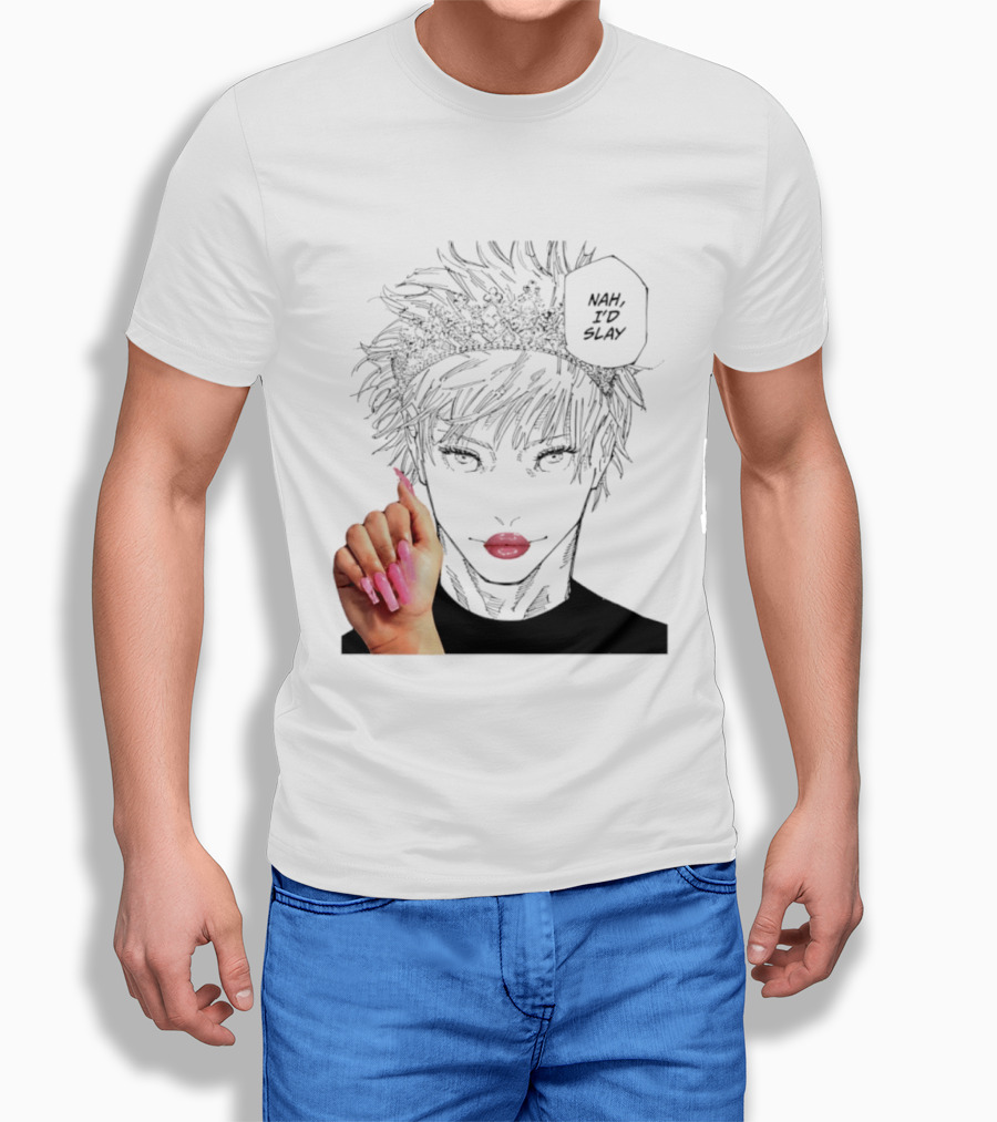 Nah I'd Slay Gojo Manga Character With Pink Lips And Nails T-Shirt