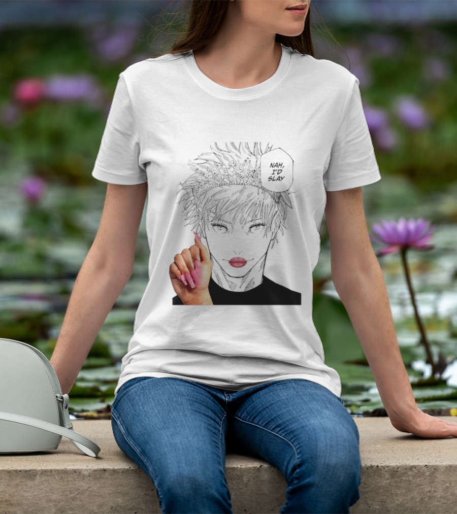 Nah I'd Slay Gojo Manga Character With Pink Lips And Nails T-Shirt