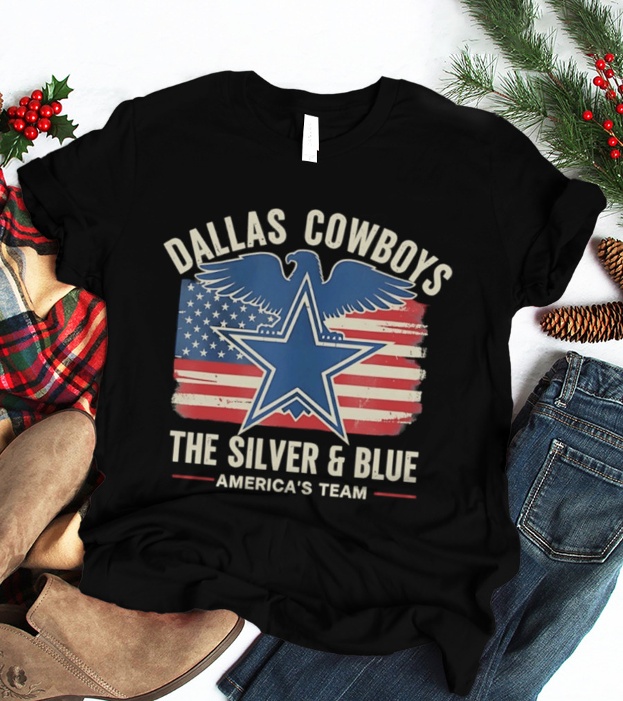 Dallas Cowboys Silver And Blue Star Eagle Flag America's Team T-Shirt