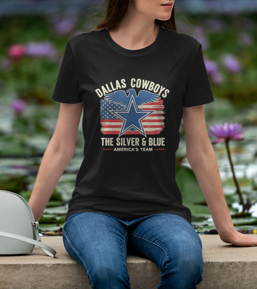 Dallas Cowboys Silver And Blue Star Eagle Flag America's Team T-Shirt