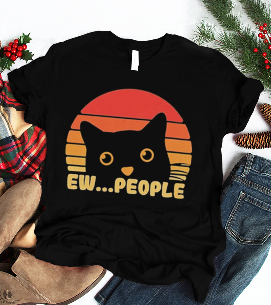 Ew People Judgmental Cat Face Stripes T-Shirt