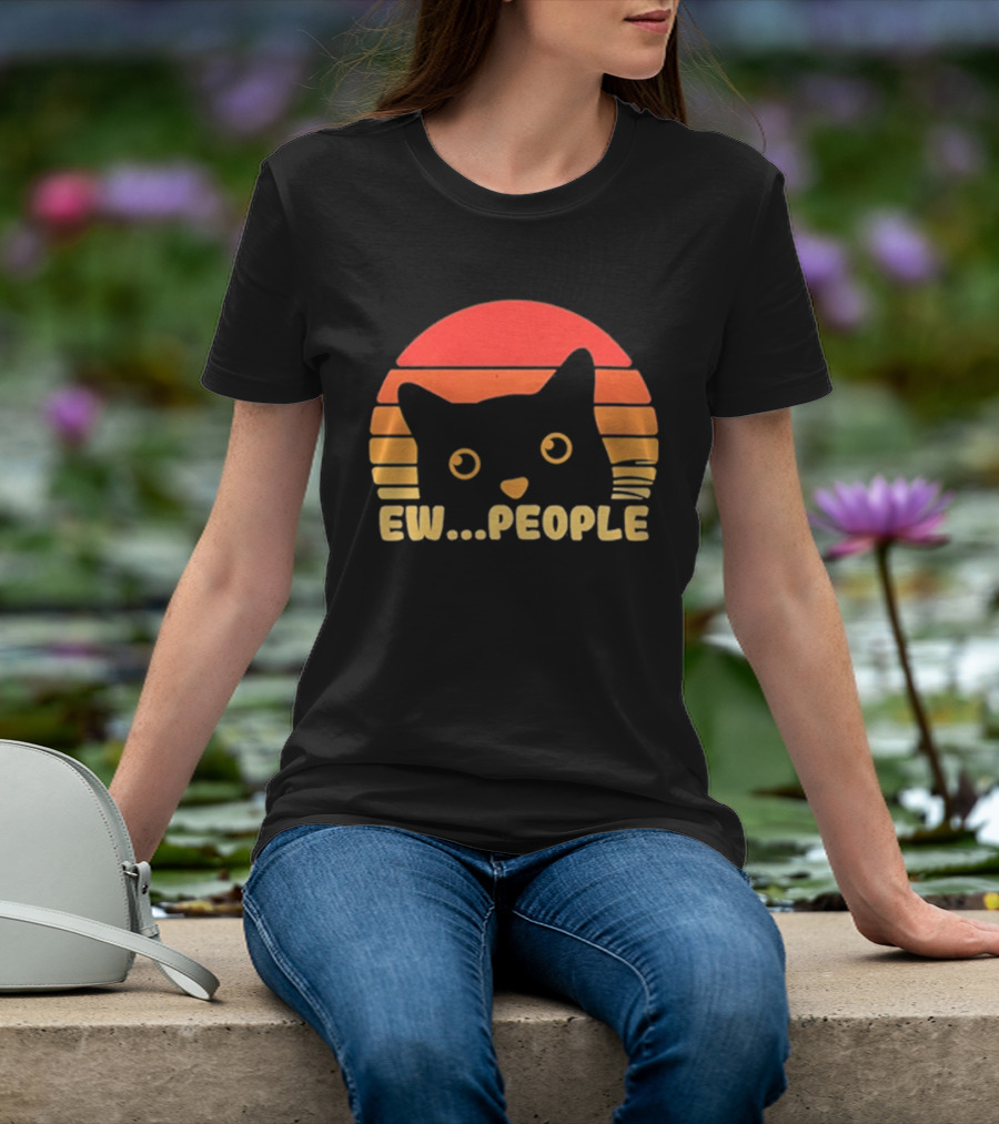 Ew People Judgmental Cat Face Stripes T-Shirt