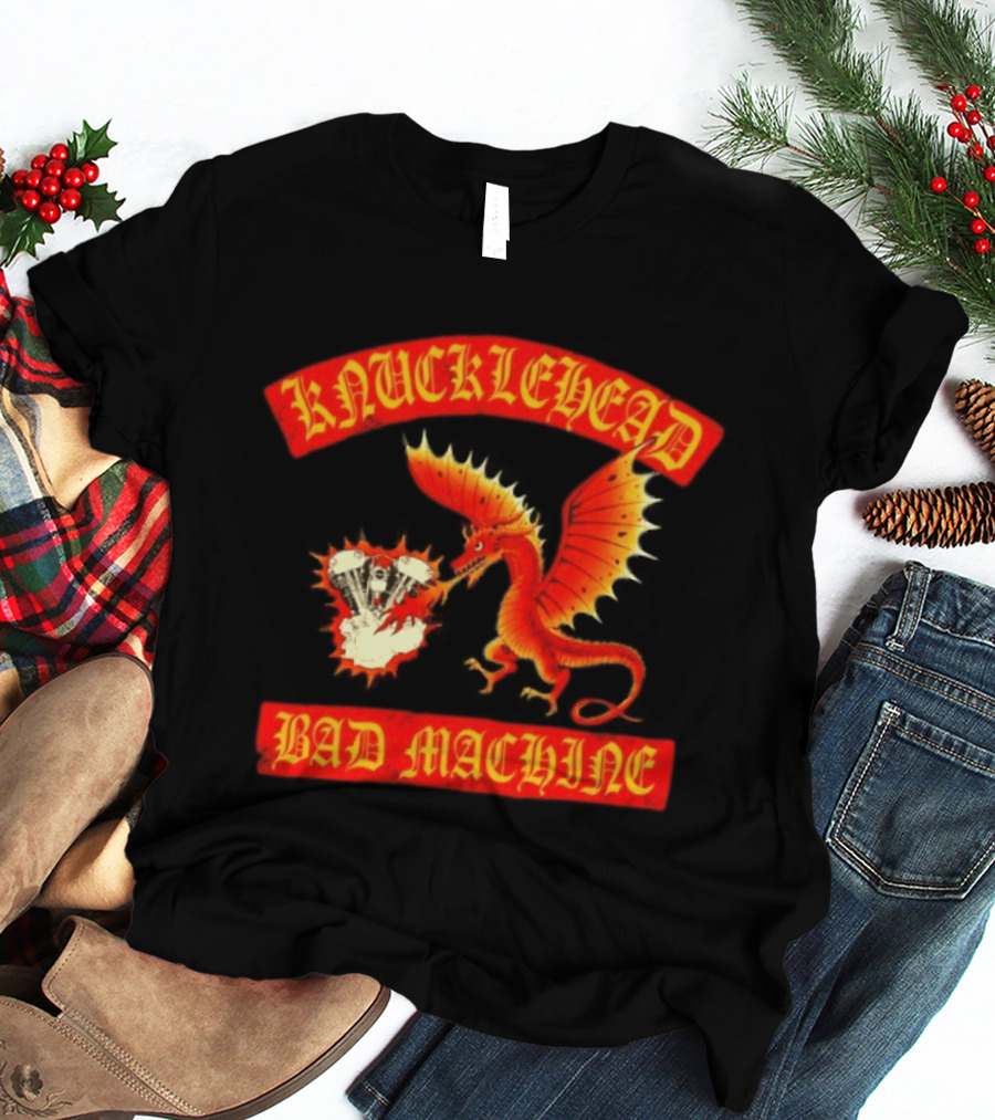 Knucklehead Bad Machine Dragon Motorcycle Engine Fire Breathing T-Shirt
