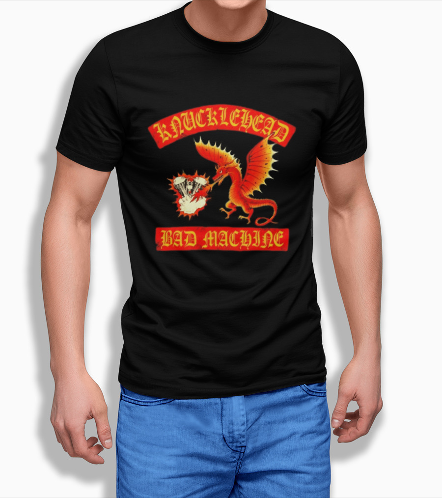 Knucklehead Bad Machine Dragon Motorcycle Engine Fire Breathing T-Shirt