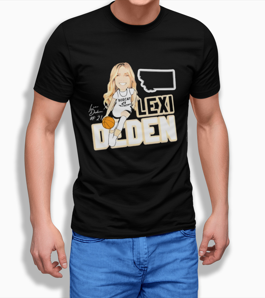 Lexi Deden 21 Bobcat Map Montana Player Caricature Basketball T-Shirt