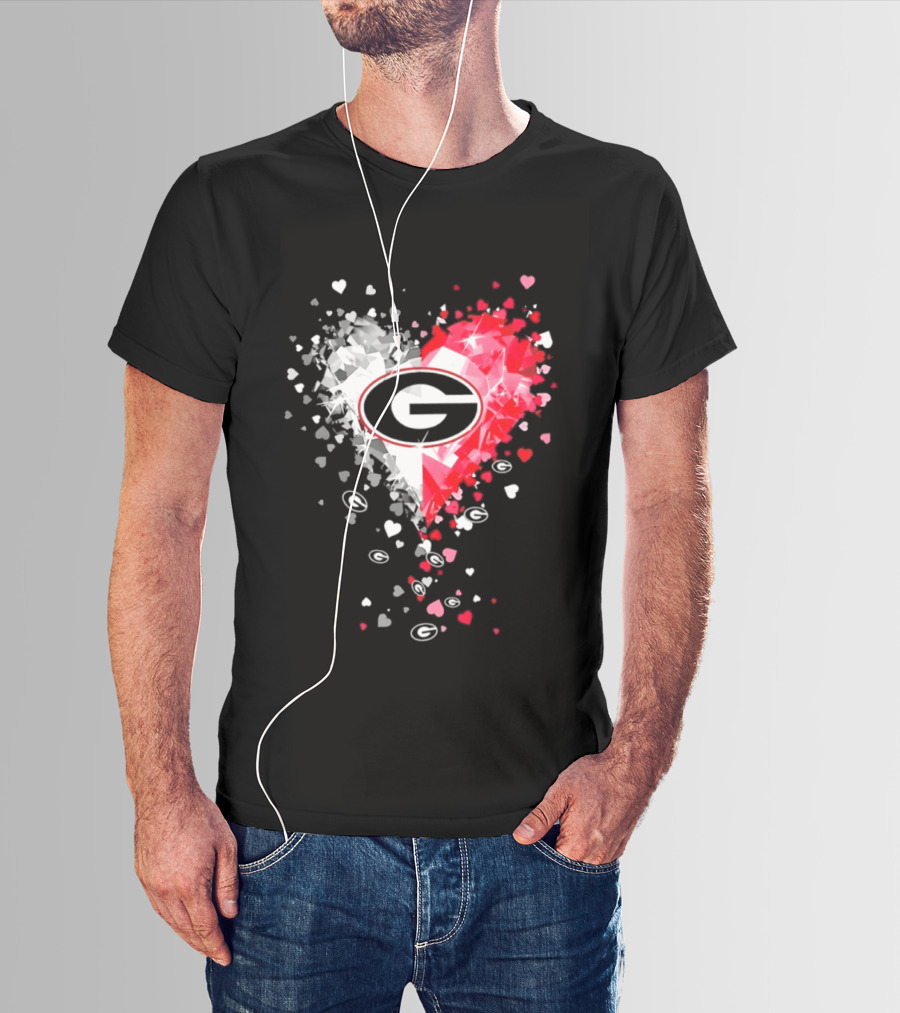 Georgia Bulldogs Heart Shaped Red And White Gemstone T-Shirt