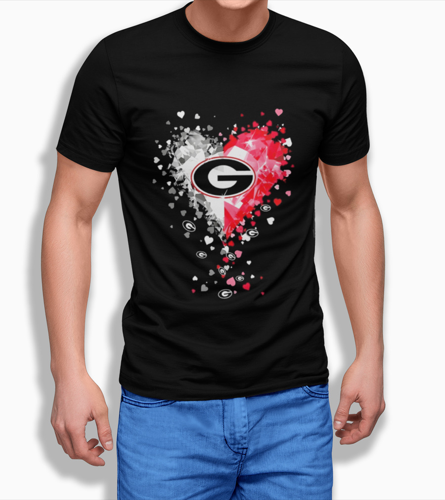 Georgia Bulldogs Heart Shaped Red And White Gemstone T-Shirt