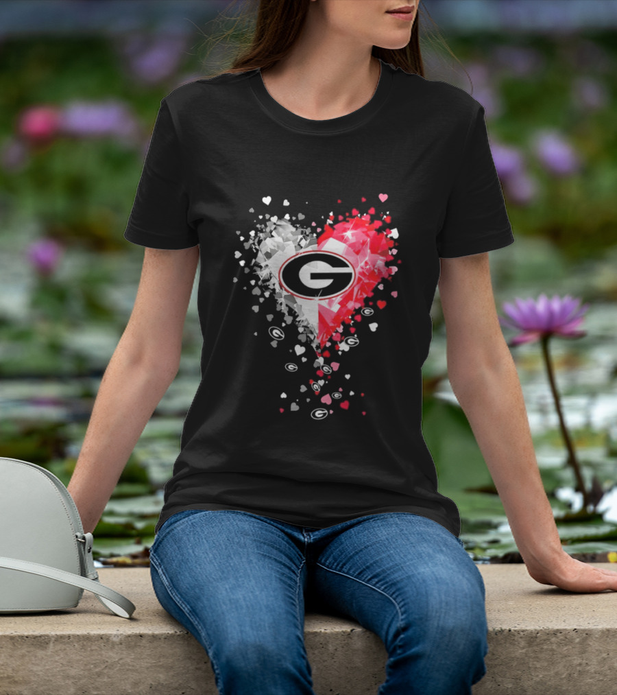 Georgia Bulldogs Heart Shaped Red And White Gemstone T-Shirt