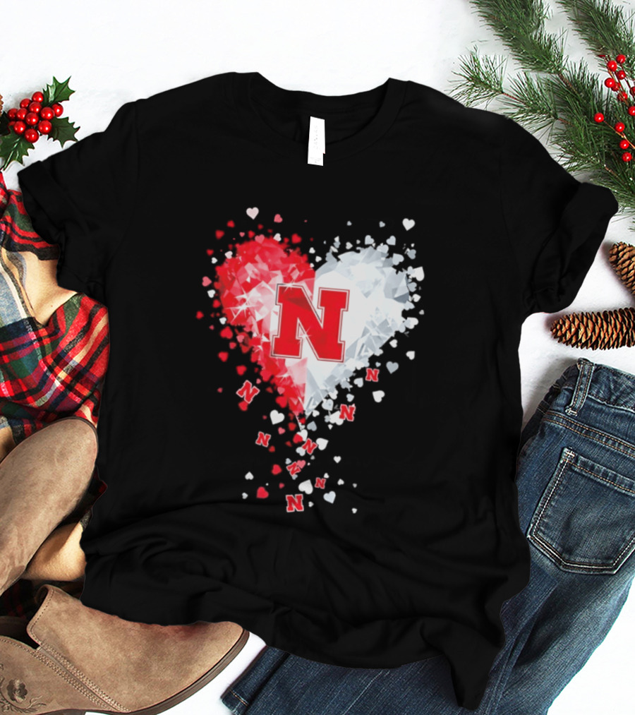 Nebraska Cornhuskers Heart Diamond Red N 2026 NCAA T-Shirt